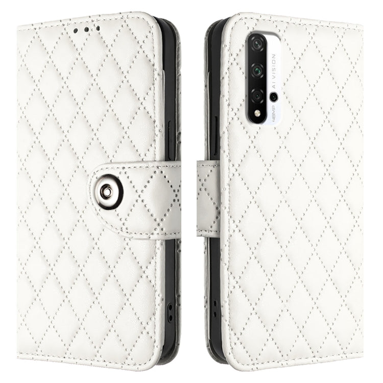 For Honor 20 / 20 Pro / 20S Rhombic Texture Flip Leather Phone Case with Lanyard
