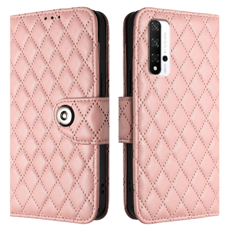 For Honor 20 / 20 Pro / 20S Rhombic Texture Flip Leather Phone Case with Lanyard