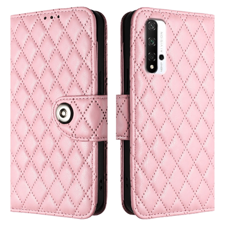 For Honor 20 / 20 Pro / 20S Rhombic Texture Flip Leather Phone Case with Lanyard