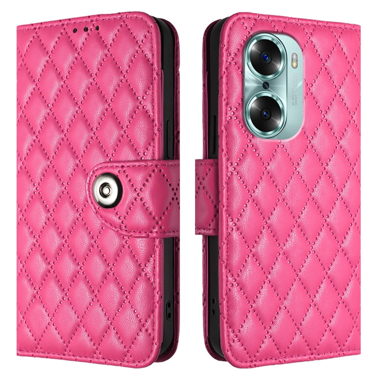 For Honor 60 Rhombic Texture Flip Leather Phone Case with Lanyard