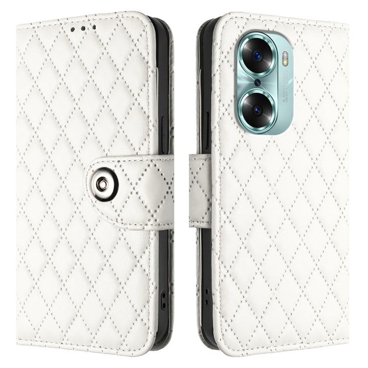 For Honor 60 Rhombic Texture Flip Leather Phone Case with Lanyard