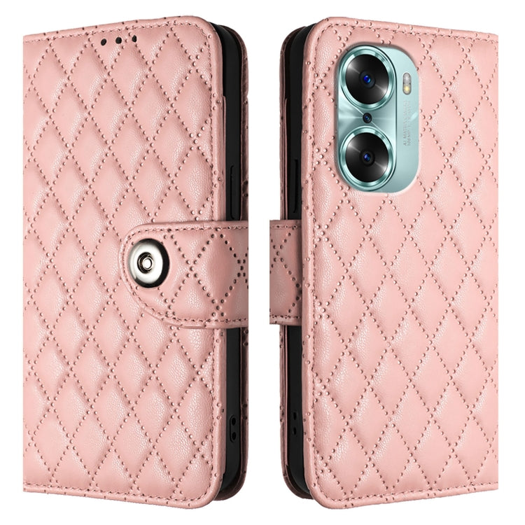 For Honor 60 Rhombic Texture Flip Leather Phone Case with Lanyard