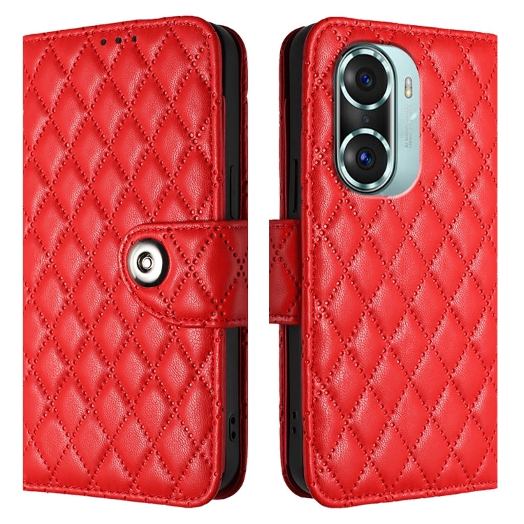 For Honor 60 Pro Rhombic Texture Flip Leather Phone Case with Lanyard