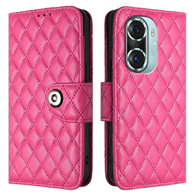 For Honor 60 Pro Rhombic Texture Flip Leather Phone Case with Lanyard