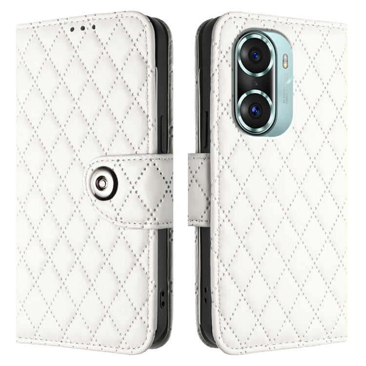 For Honor 60 Pro Rhombic Texture Flip Leather Phone Case with Lanyard