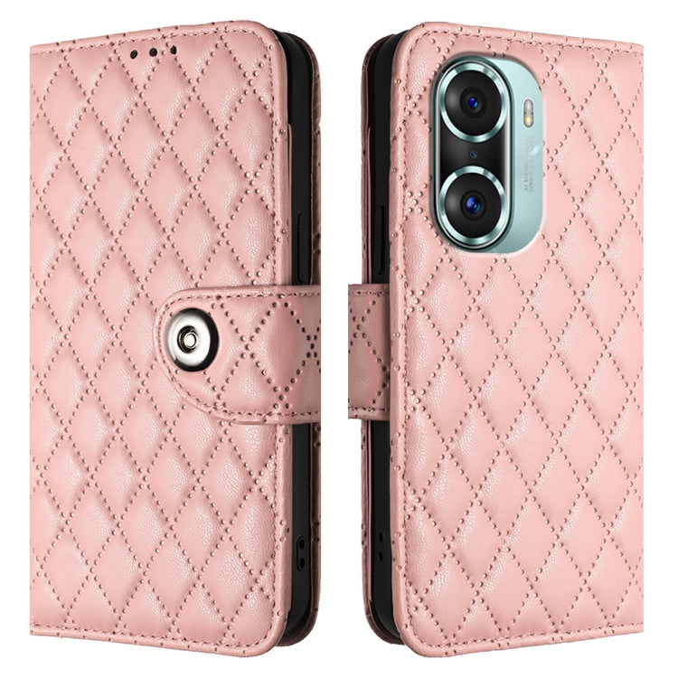 For Honor 60 Pro Rhombic Texture Flip Leather Phone Case with Lanyard