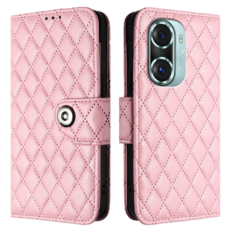 For Honor 60 Pro Rhombic Texture Flip Leather Phone Case with Lanyard