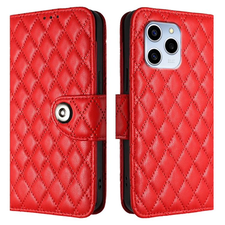 For Honor 60 SE Rhombic Texture Flip Leather Phone Case with Lanyard