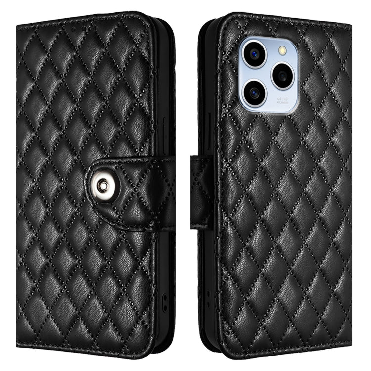 For Honor 60 SE Rhombic Texture Flip Leather Phone Case with Lanyard