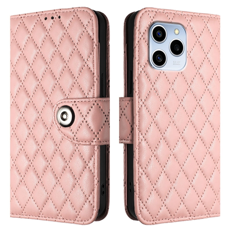 For Honor 60 SE Rhombic Texture Flip Leather Phone Case with Lanyard
