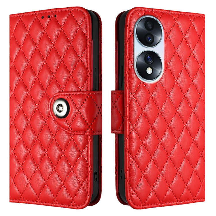 For Honor 70 Rhombic Texture Flip Leather Phone Case with Lanyard