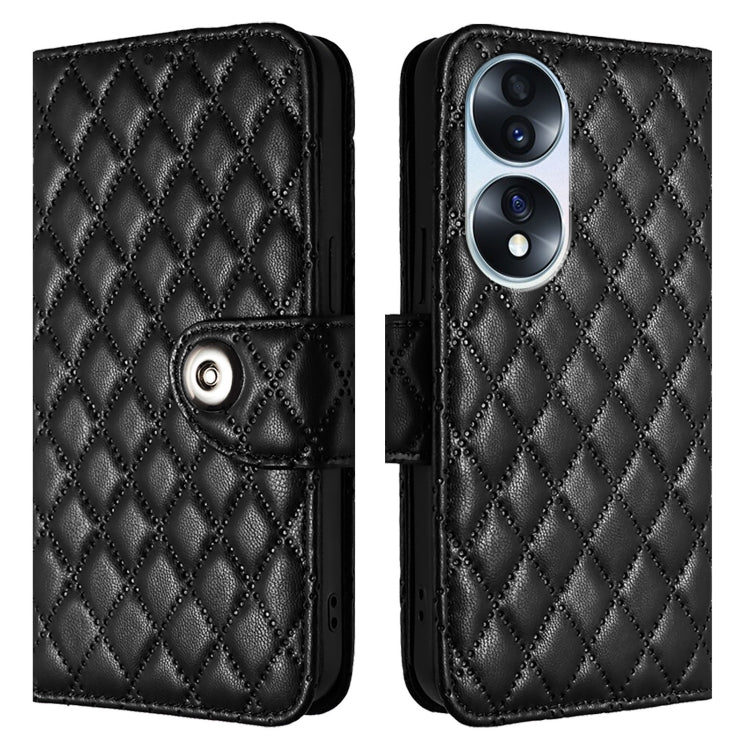 For Honor 70 Rhombic Texture Flip Leather Phone Case with Lanyard