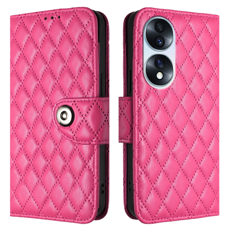 For Honor 70 Rhombic Texture Flip Leather Phone Case with Lanyard