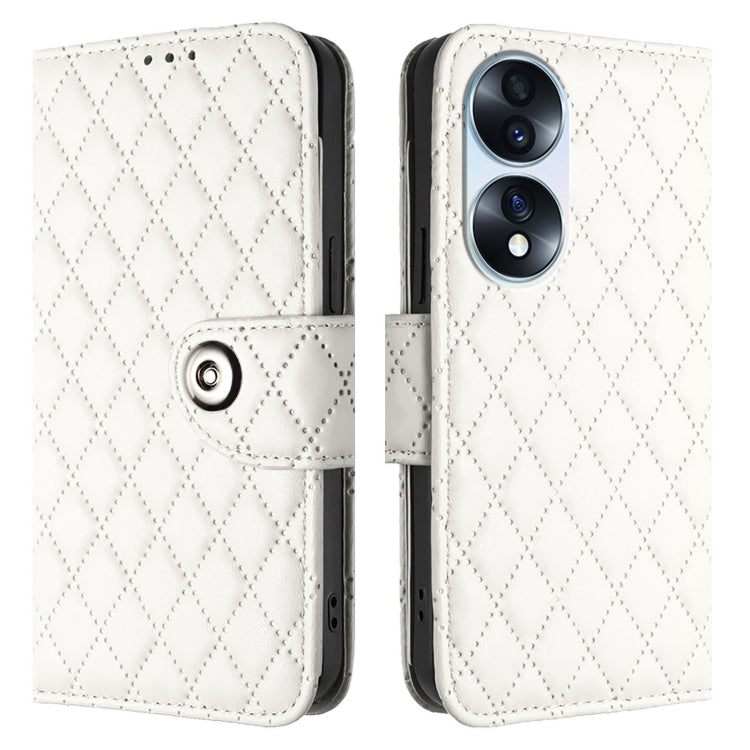 For Honor 70 Rhombic Texture Flip Leather Phone Case with Lanyard