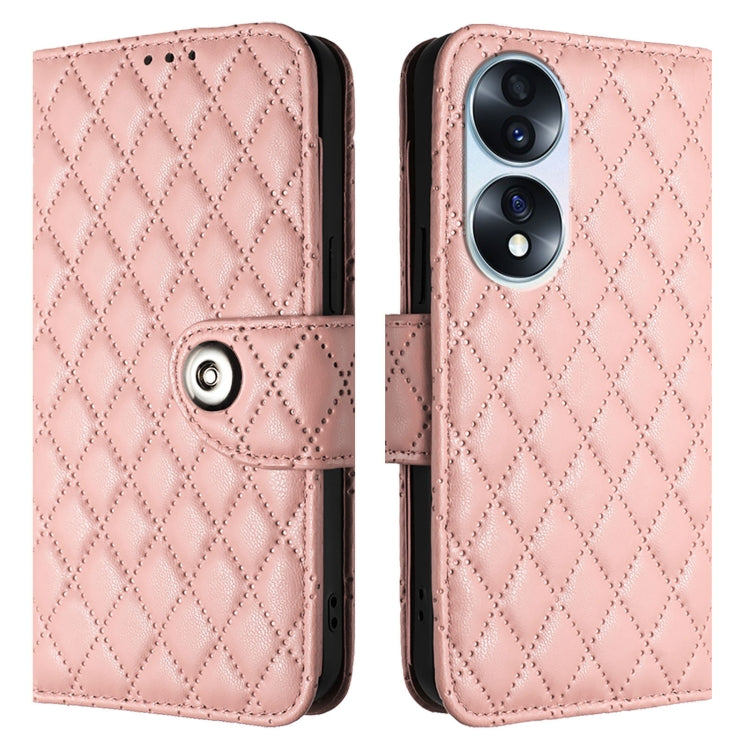 For Honor 70 Rhombic Texture Flip Leather Phone Case with Lanyard