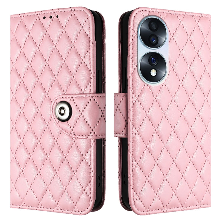 For Honor 70 Rhombic Texture Flip Leather Phone Case with Lanyard