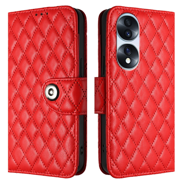 For Honor 70 Pro Rhombic Texture Flip Leather Phone Case with Lanyard