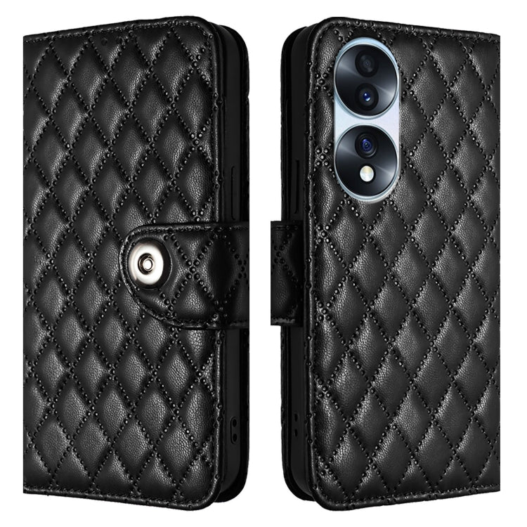 For Honor 70 Pro Rhombic Texture Flip Leather Phone Case with Lanyard
