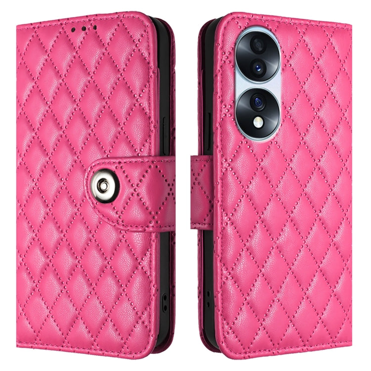 For Honor 70 Pro Rhombic Texture Flip Leather Phone Case with Lanyard