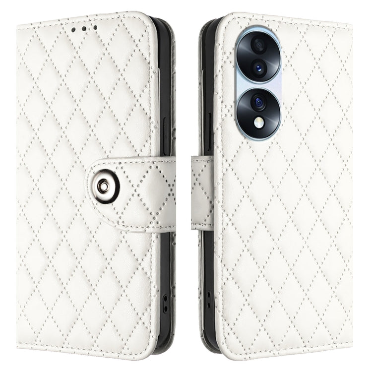 For Honor 70 Pro Rhombic Texture Flip Leather Phone Case with Lanyard