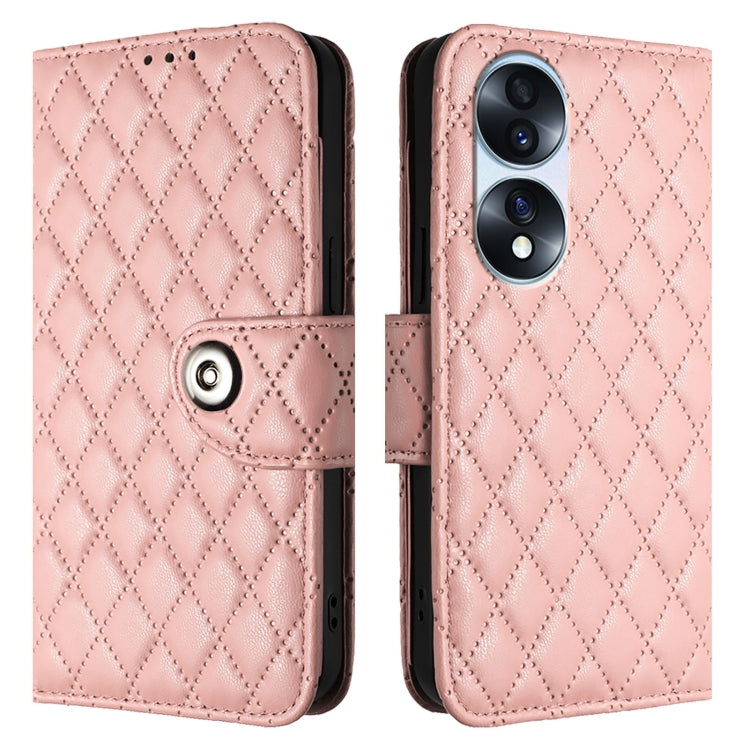 For Honor 70 Pro Rhombic Texture Flip Leather Phone Case with Lanyard