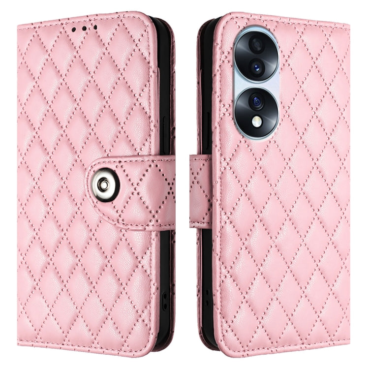 For Honor 70 Pro Rhombic Texture Flip Leather Phone Case with Lanyard