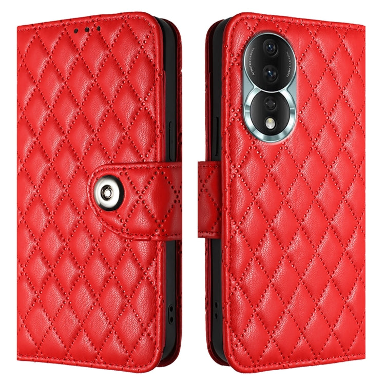 For Honor 80 Rhombic Texture Flip Leather Phone Case with Lanyard