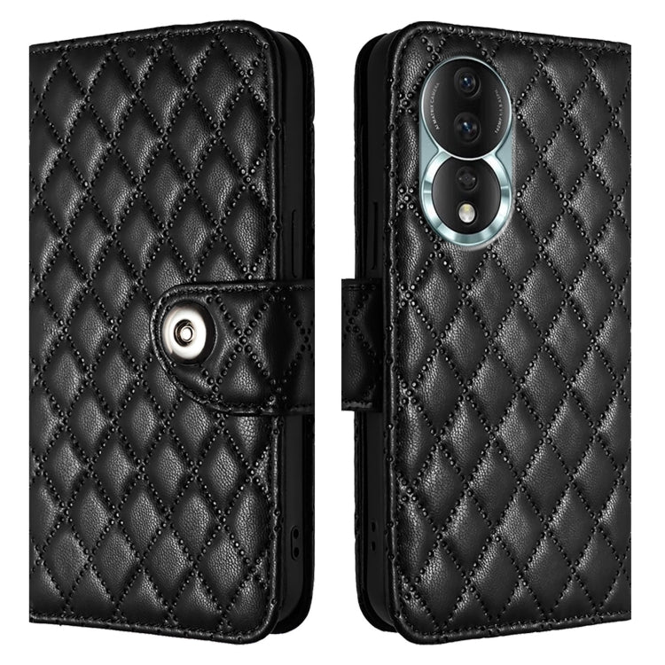 For Honor 80 Rhombic Texture Flip Leather Phone Case with Lanyard