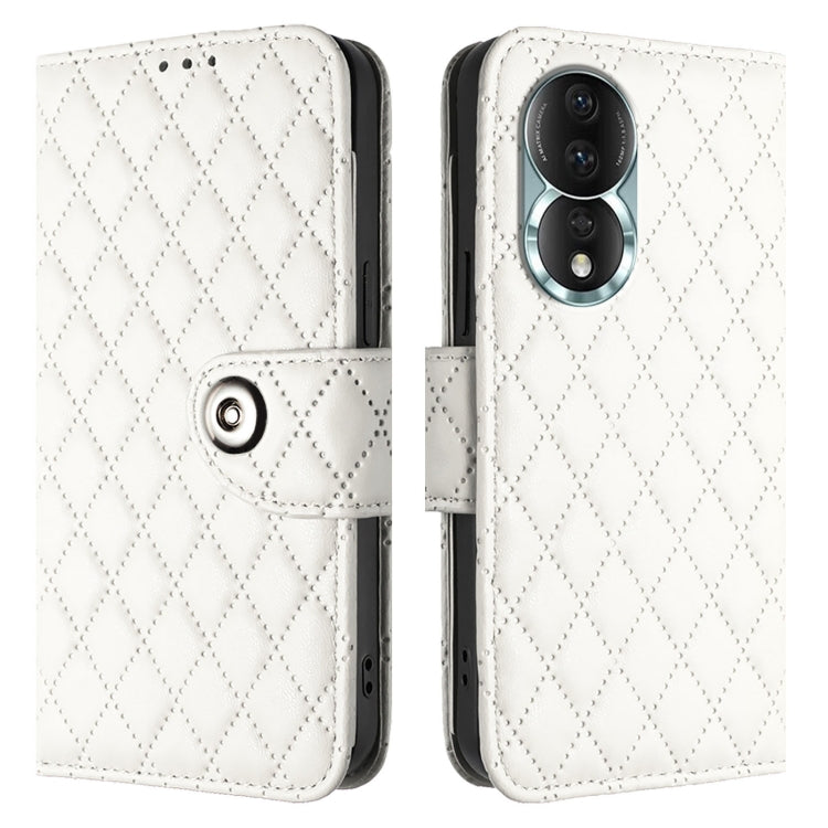 For Honor 80 Rhombic Texture Flip Leather Phone Case with Lanyard