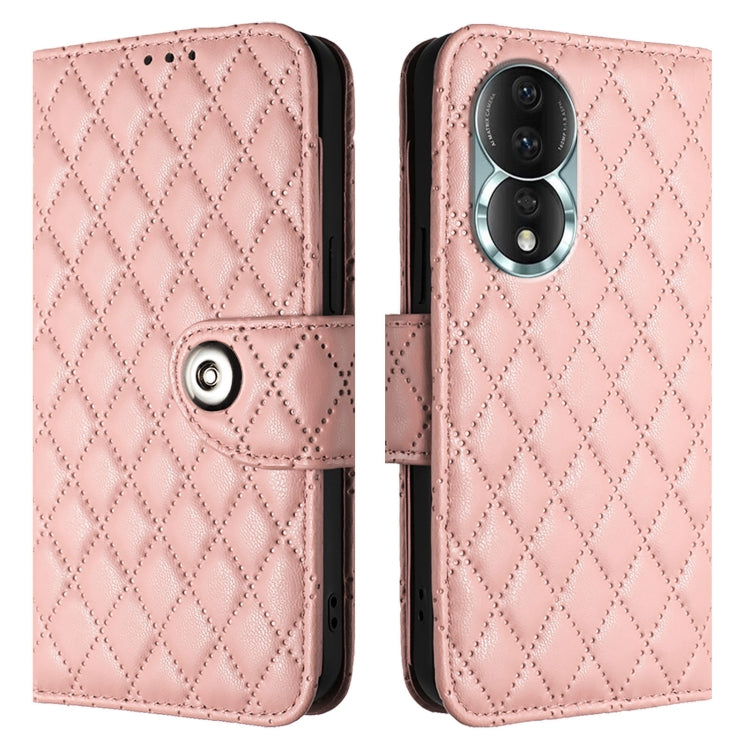 For Honor 80 Rhombic Texture Flip Leather Phone Case with Lanyard