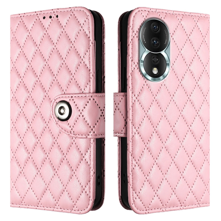 For Honor 80 Rhombic Texture Flip Leather Phone Case with Lanyard