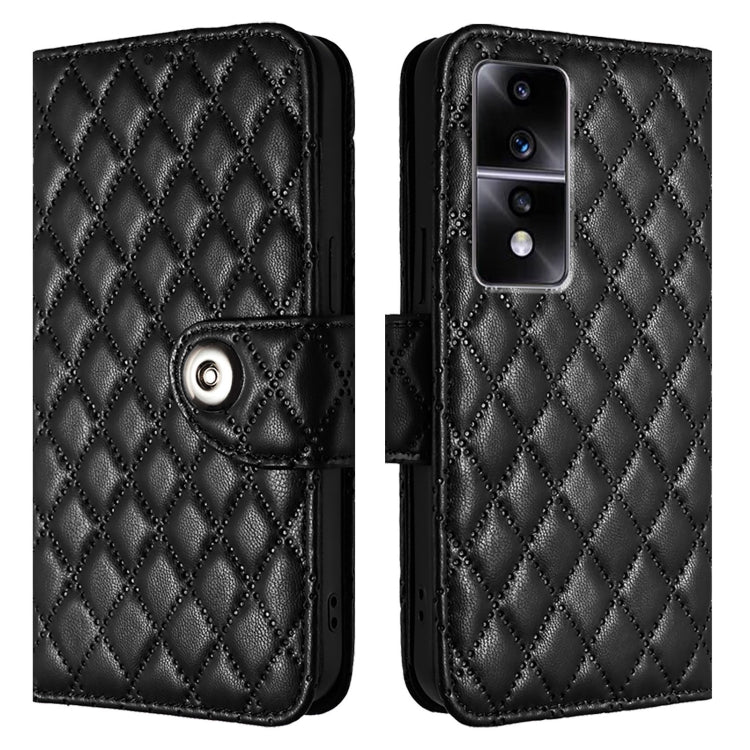 For Honor 80 GT Rhombic Texture Flip Leather Phone Case with Lanyard
