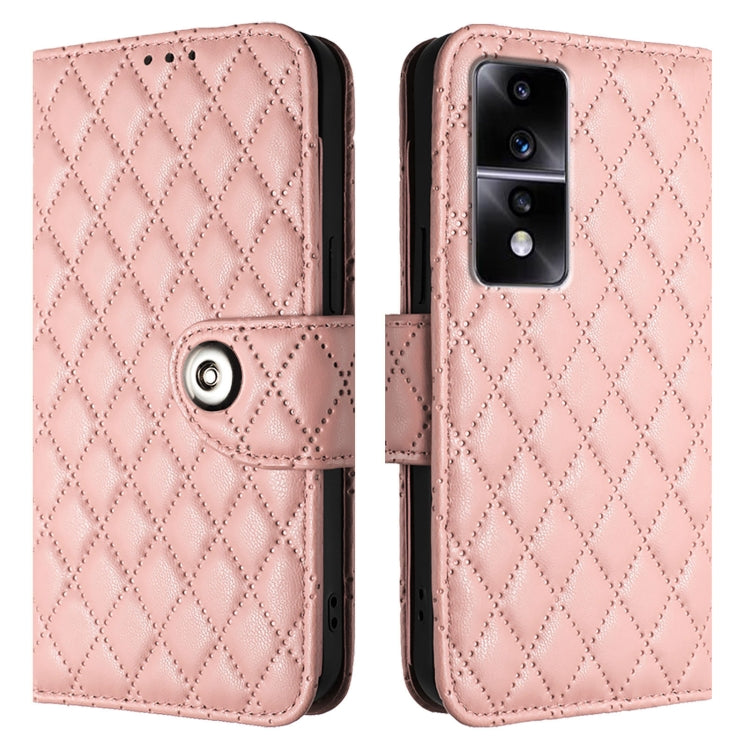 For Honor 80 GT Rhombic Texture Flip Leather Phone Case with Lanyard
