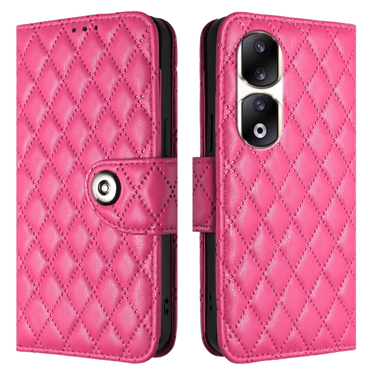 For Honor 90 Pro Rhombic Texture Flip Leather Phone Case with Lanyard