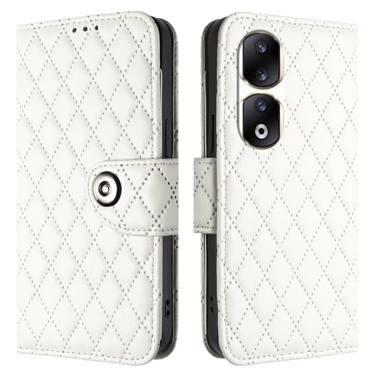 For Honor 90 Pro Rhombic Texture Flip Leather Phone Case with Lanyard