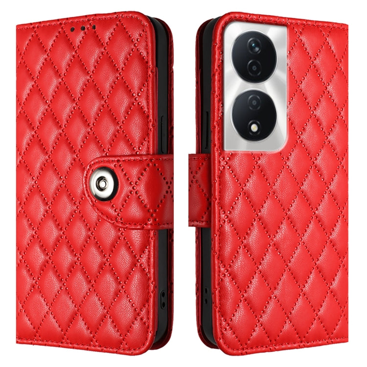For Honor Play 50 Plus Rhombic Texture Flip Leather Phone Case with Lanyard