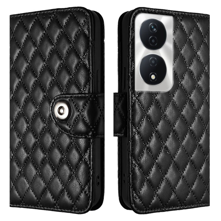 For Honor Play 50 Plus Rhombic Texture Flip Leather Phone Case with Lanyard