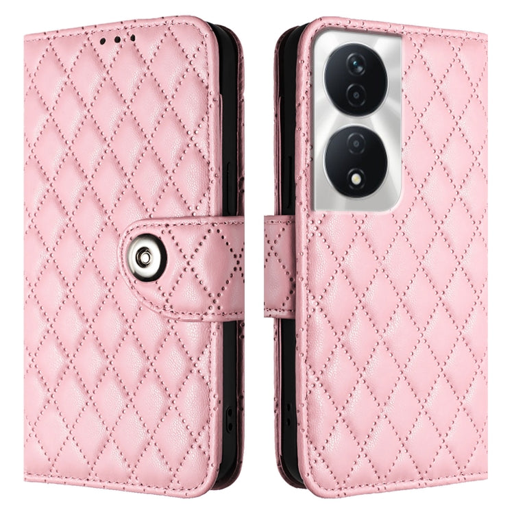 For Honor Play 50 Plus Rhombic Texture Flip Leather Phone Case with Lanyard