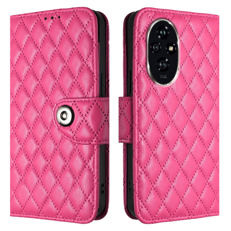 For Honor 200 Rhombic Texture Flip Leather Phone Case with Lanyard