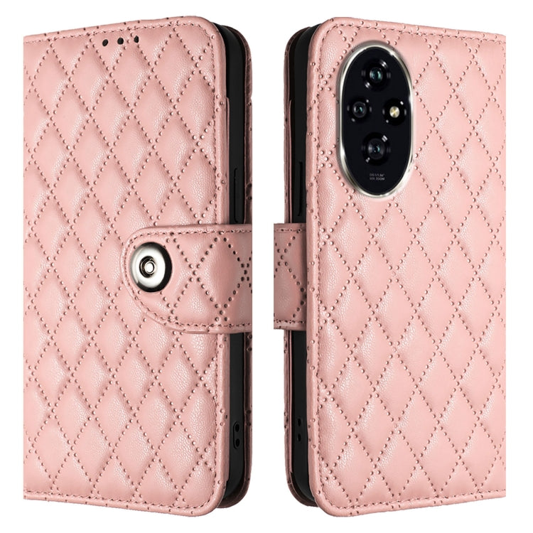 For Honor 200 Rhombic Texture Flip Leather Phone Case with Lanyard
