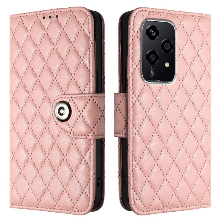 For Honor 200 Lite Global Rhombic Texture Flip Leather Phone Case with Lanyard