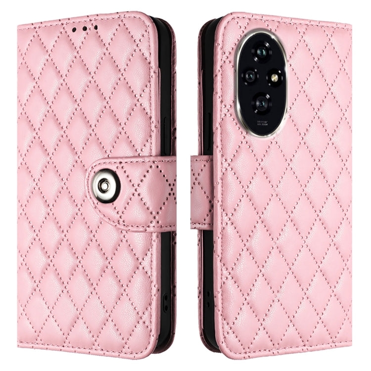 For Honor 200 Pro Rhombic Texture Flip Leather Phone Case with Lanyard
