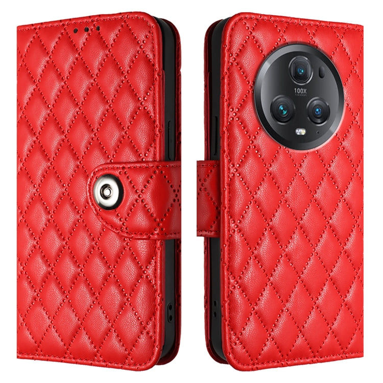 For Honor Magic5 Pro Rhombic Texture Flip Leather Phone Case with Lanyard