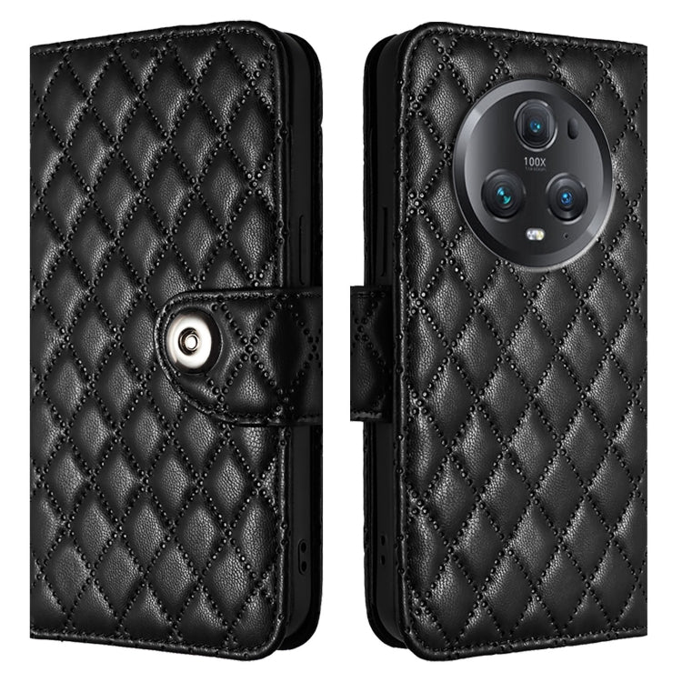 For Honor Magic5 Pro Rhombic Texture Flip Leather Phone Case with Lanyard