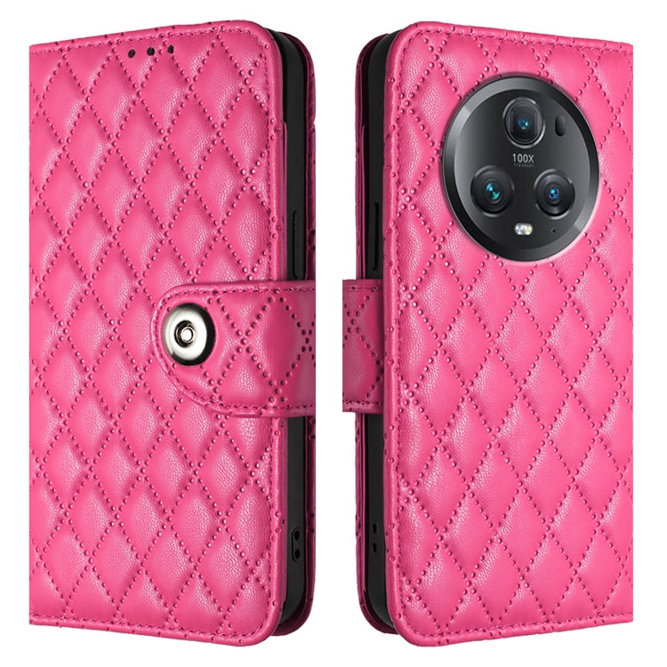 For Honor Magic5 Pro Rhombic Texture Flip Leather Phone Case with Lanyard