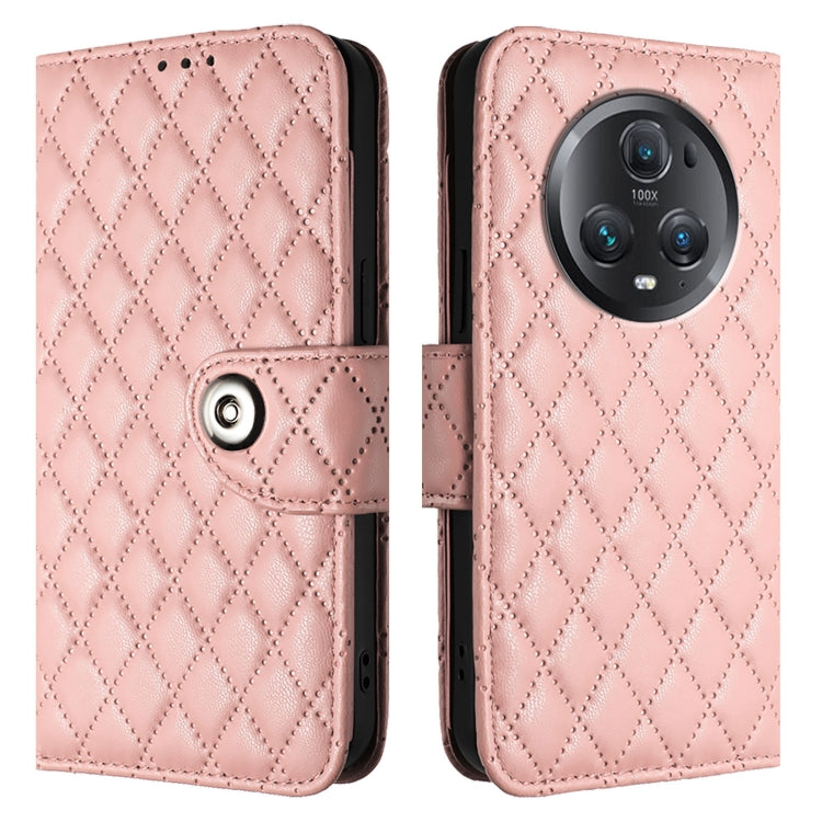 For Honor Magic5 Pro Rhombic Texture Flip Leather Phone Case with Lanyard