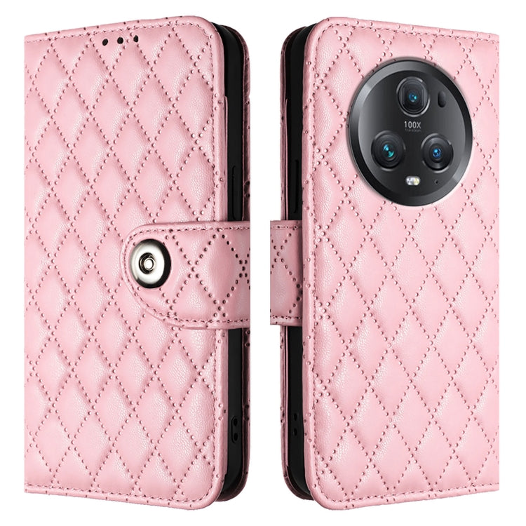 For Honor Magic5 Pro Rhombic Texture Flip Leather Phone Case with Lanyard