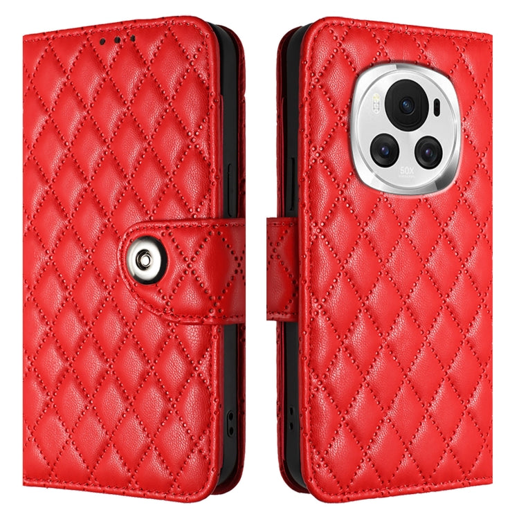 For Honor Magic6 Rhombic Texture Flip Leather Phone Case with Lanyard
