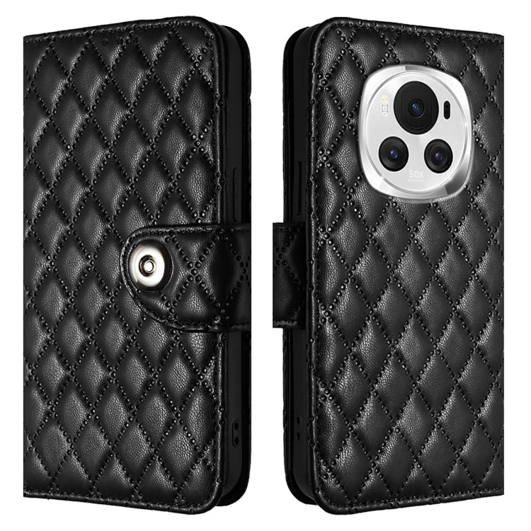 For Honor Magic6 Rhombic Texture Flip Leather Phone Case with Lanyard