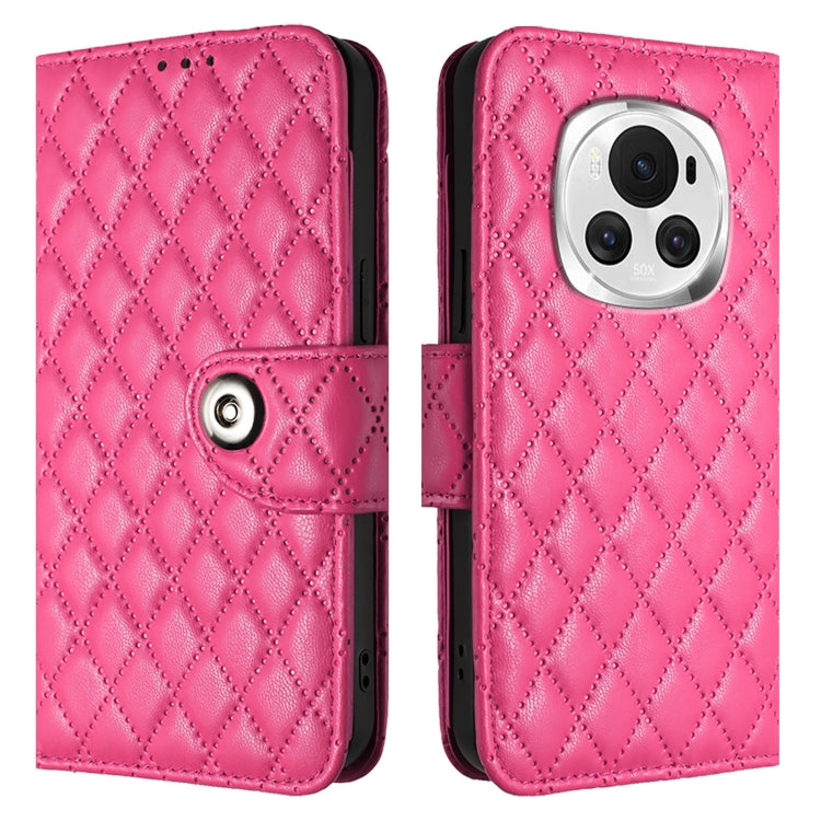 For Honor Magic6 Rhombic Texture Flip Leather Phone Case with Lanyard